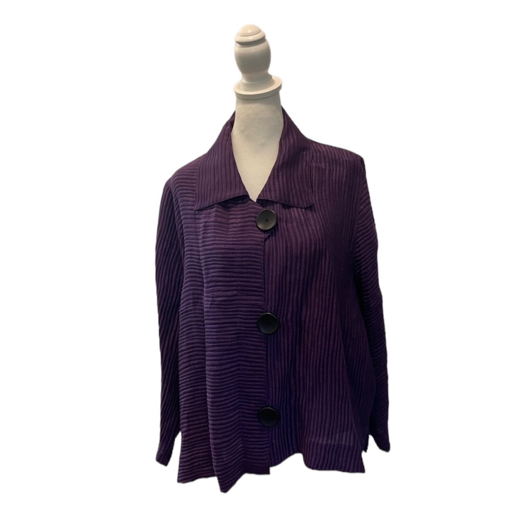Caroline Rose Linen & Silk Lightweight Jacket In Purple. Size L. Vguc
